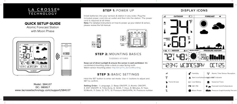 Page 1 de la notice Guide de démarrage rapide La Crosse Technology 308-1416-TBP