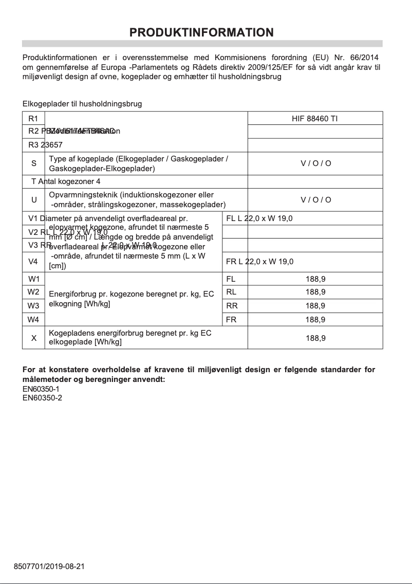 Page 1 de la notice Label énergétique Gram HIF 88460 TI
