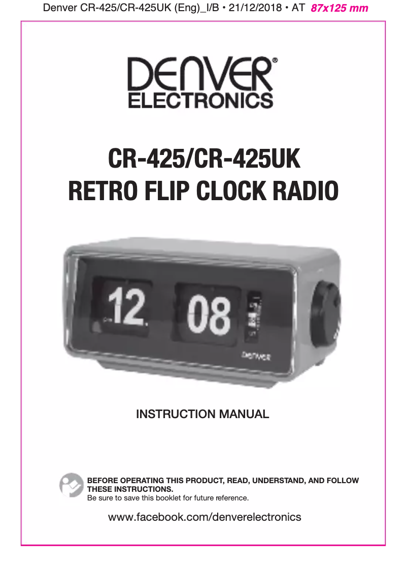 Image de la première page du manuel de l'appareil CR-425