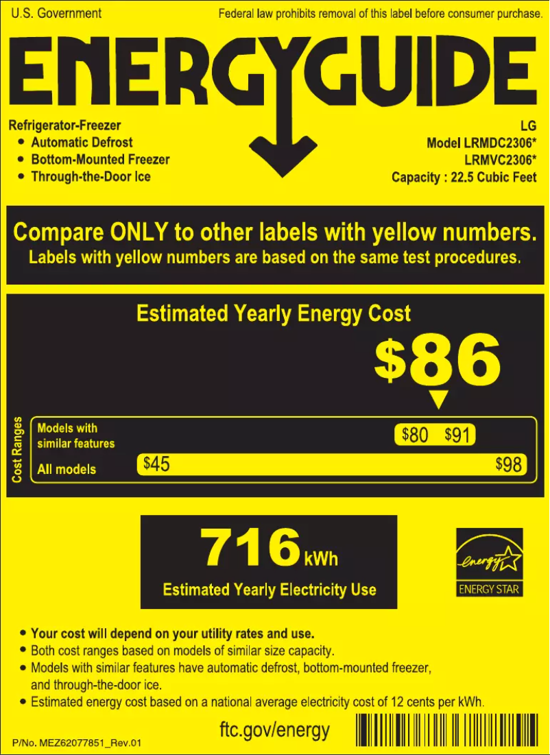 Page n°1 - Label énergétique LG LRMVC2306S