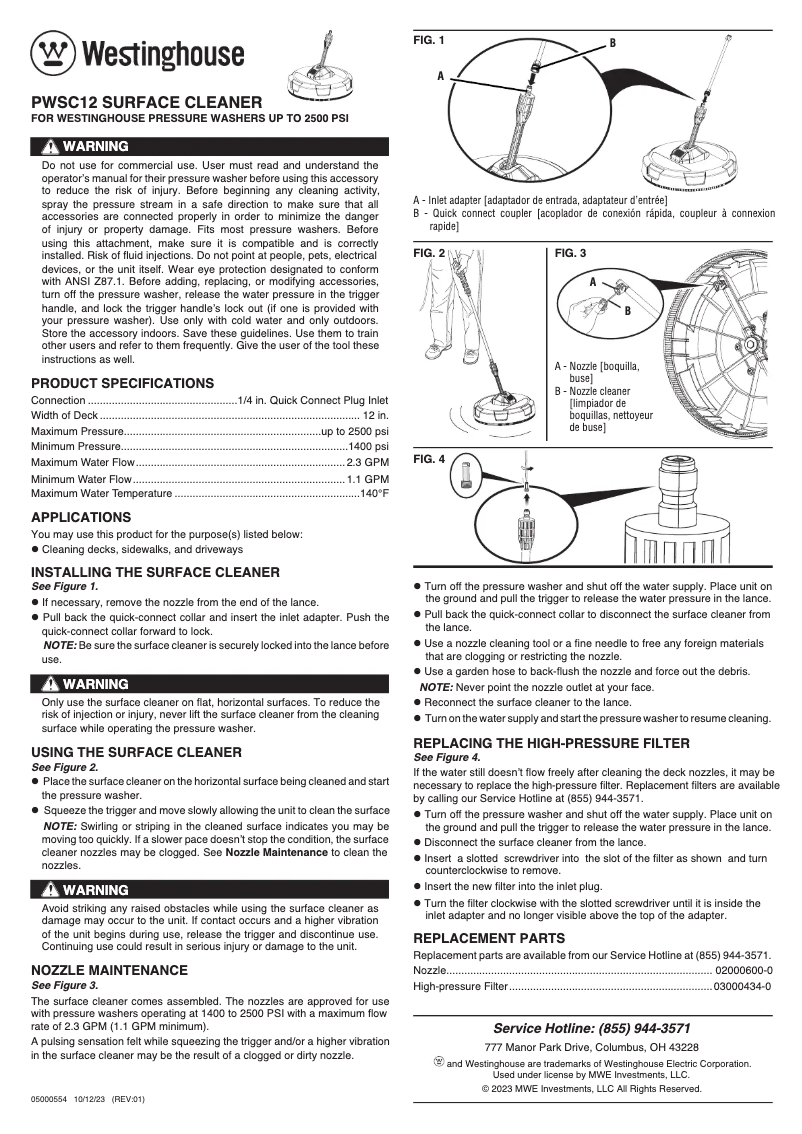 Page 1 de la notice Manuel utilisateur Westinghouse PWSC12