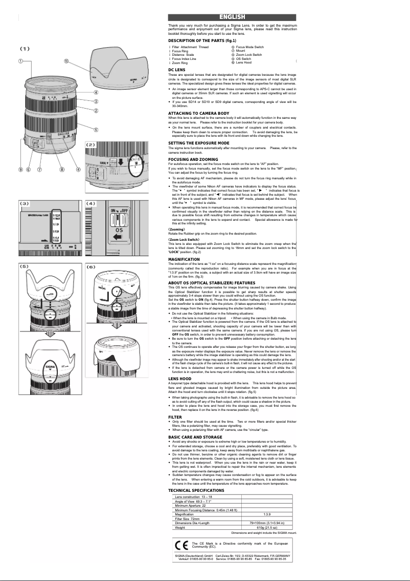 Página 1 del manual Manual de usuario Sigma 18-200mm f3.5-6.3 DC OS