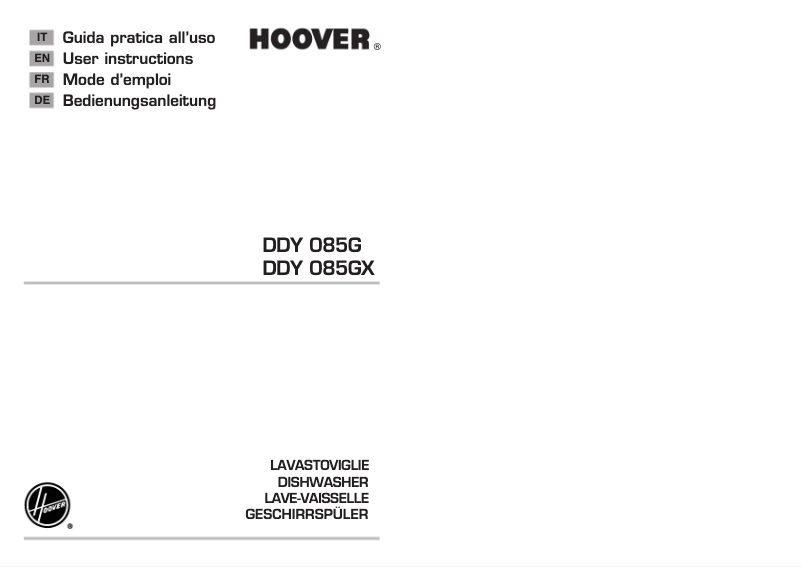 Page n°1 - Manuel utilisateur Hoover DDY 085G/3