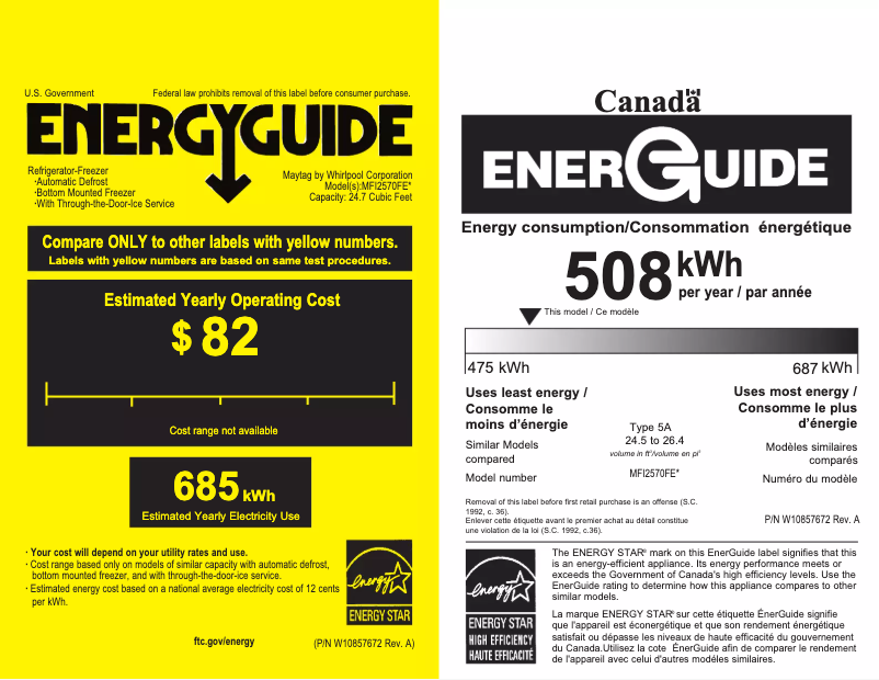 Page n°1 - Label énergétique Maytag MFI2570FEB