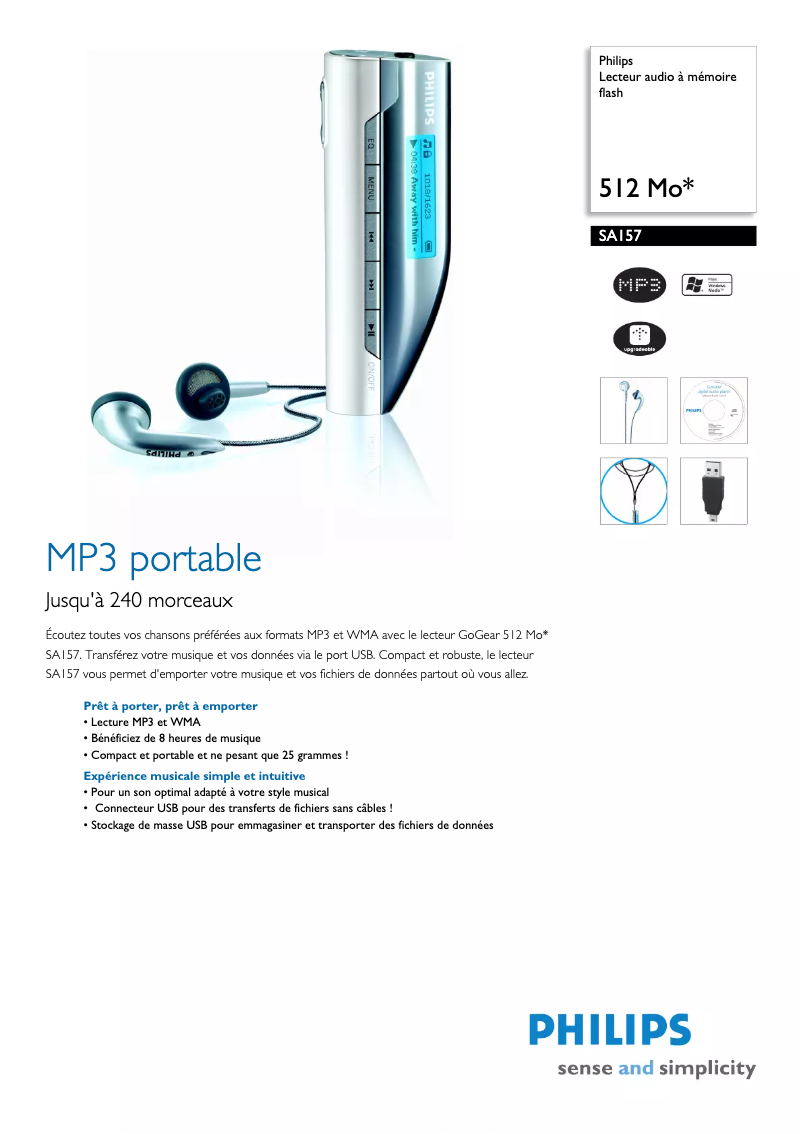 Page n°1 - Fiche technique Philips GoGear SA157