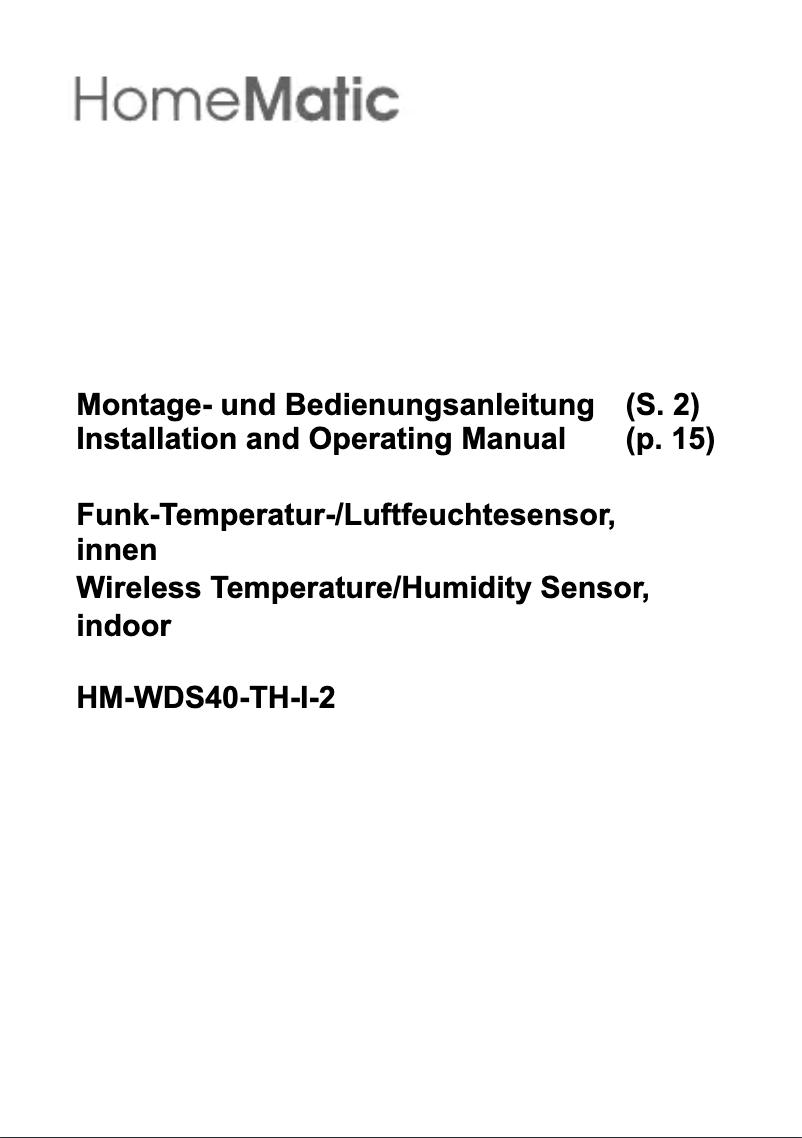 Image de la première page du manuel de l'appareil HM-WDS40-TH-I-2