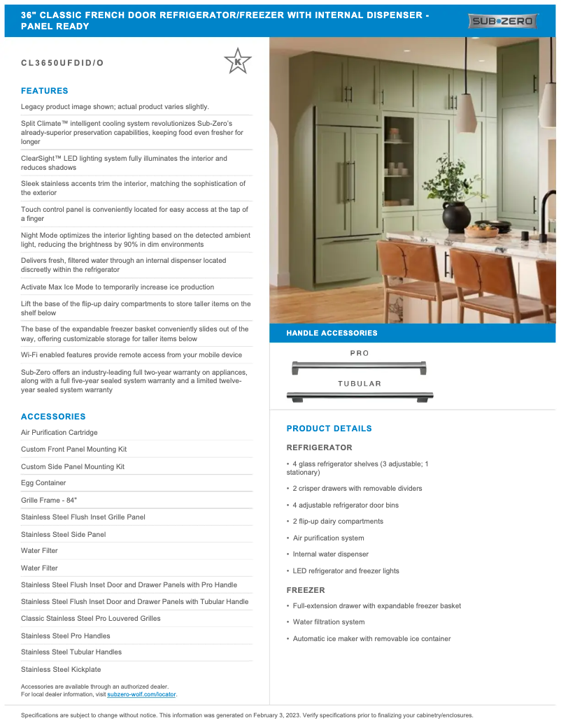 Page 1 de la notice Manuel utilisateur Sub-Zero CL3650UFDIO