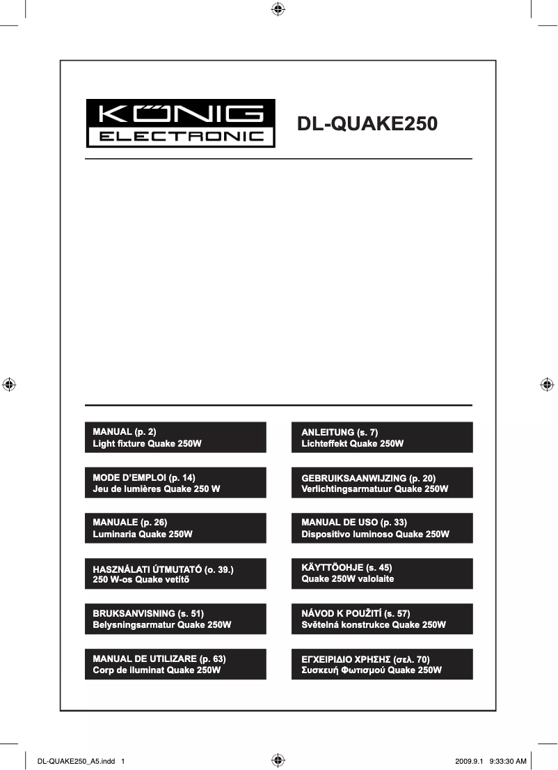 Page 1 de la notice Manuel utilisateur Konig DL-QUAKE250