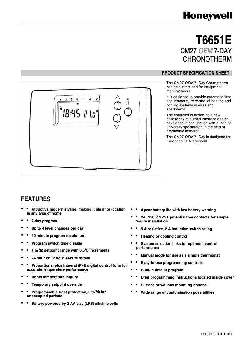 Page n°1 - Manuel utilisateur Honeywell T6651E