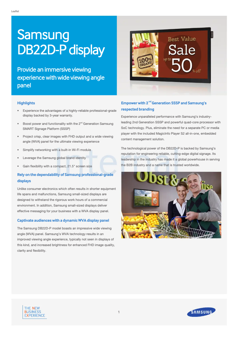 Image de la première page du manuel de l'appareil Smart Signage DB22D-P