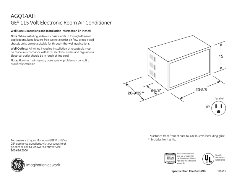 Page n°1 - Fiche technique GE AGQ14AH