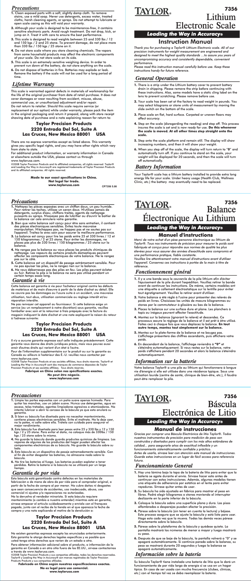 Page 1 de la notice Manuel utilisateur Taylor 7356