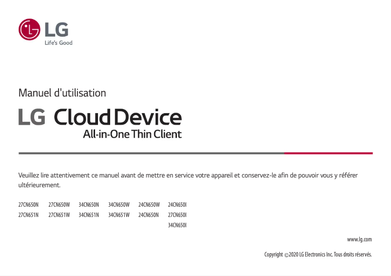 Page n°1 - Manuel utilisateur LG 27CN650W