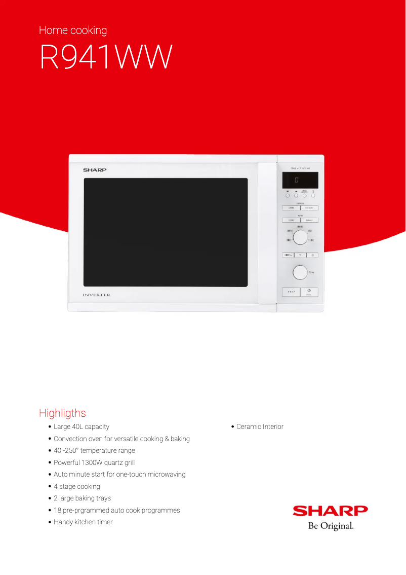 Page 1 de la notice Fiche technique Sharp R-941WW