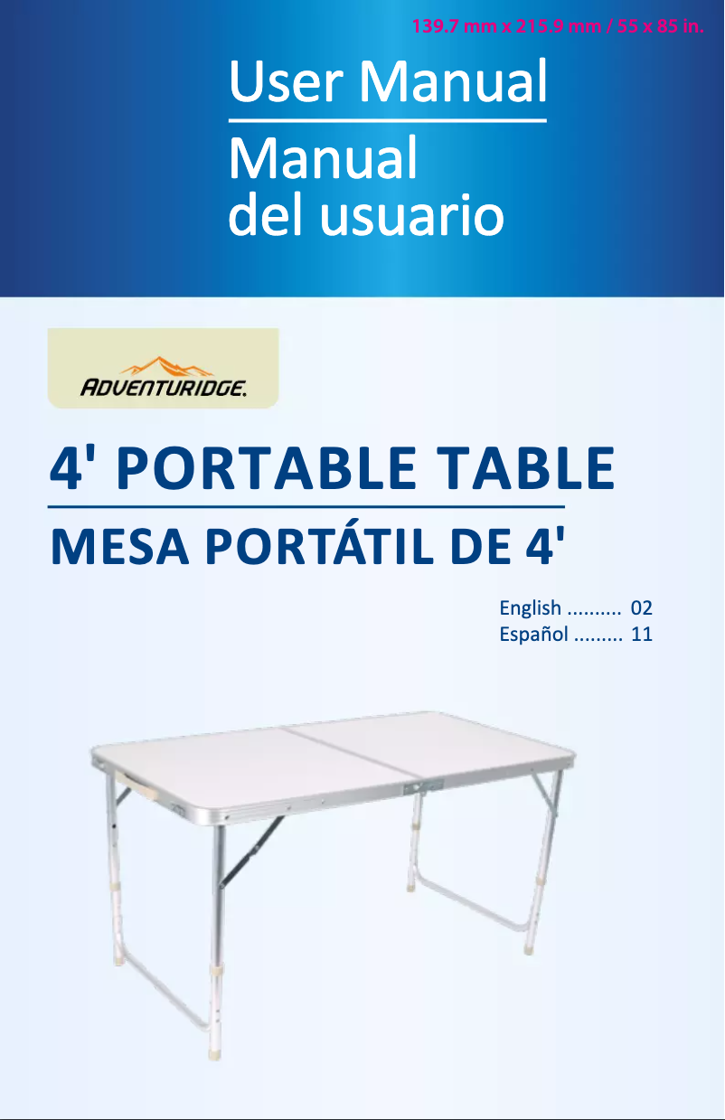 Page 1 de la notice Manuel utilisateur Crane Adventuridge 4 Foot Portable Table ASP-US-061