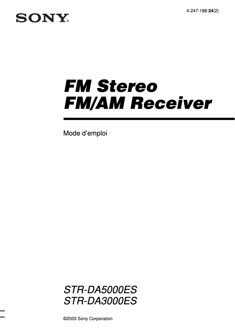Page 1 de la notice Manuel utilisateur Sony STR-DA3000ES