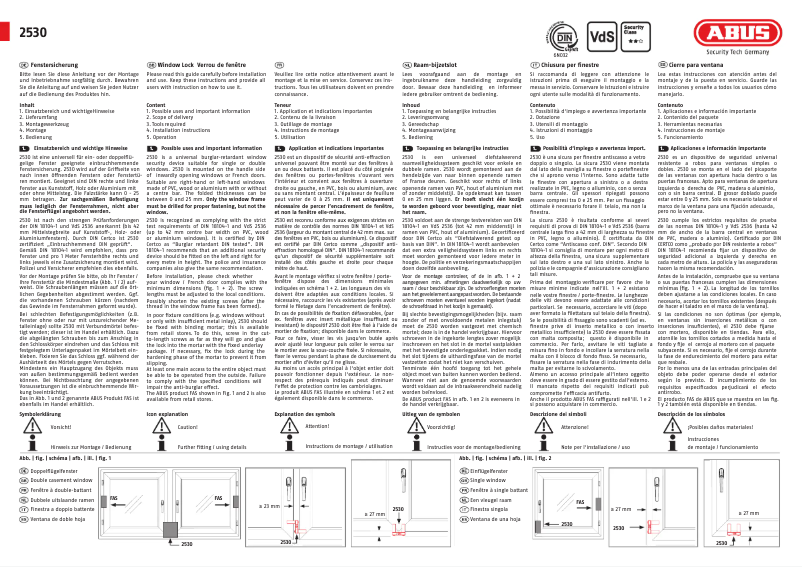 Page 1 de la notice Instructions / montage Abus 2530