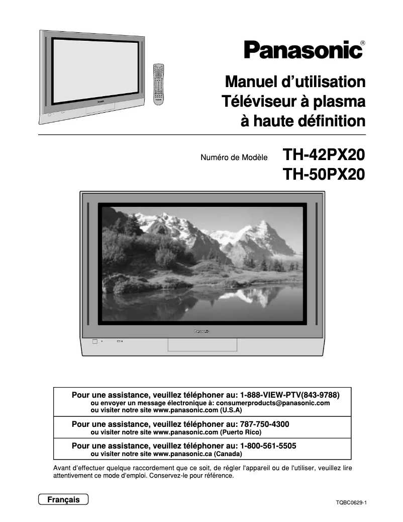 Page 1 de la notice Manuel utilisateur Panasonic TH-42PX20UP