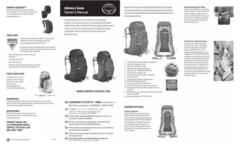 Page 1 de la notice Manuel utilisateur Osprey Aura 50
