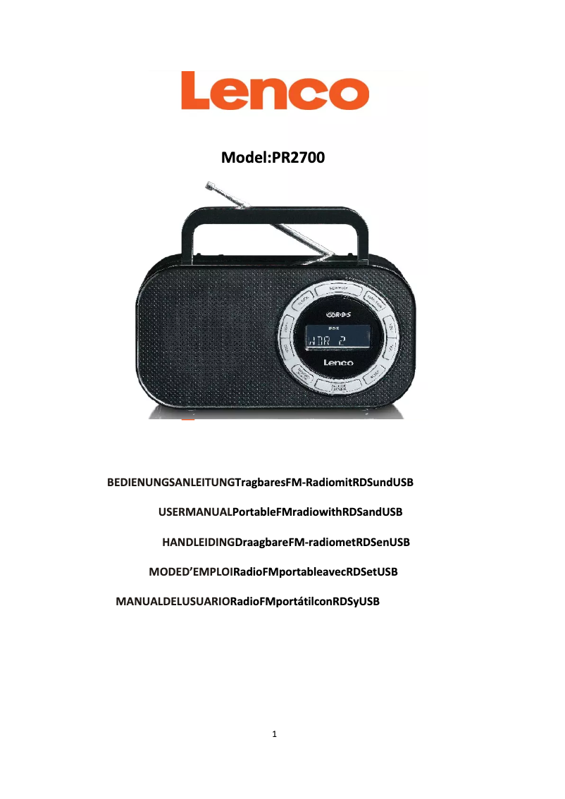 Página 1 del manual Manual de usuario Lenco PR2700