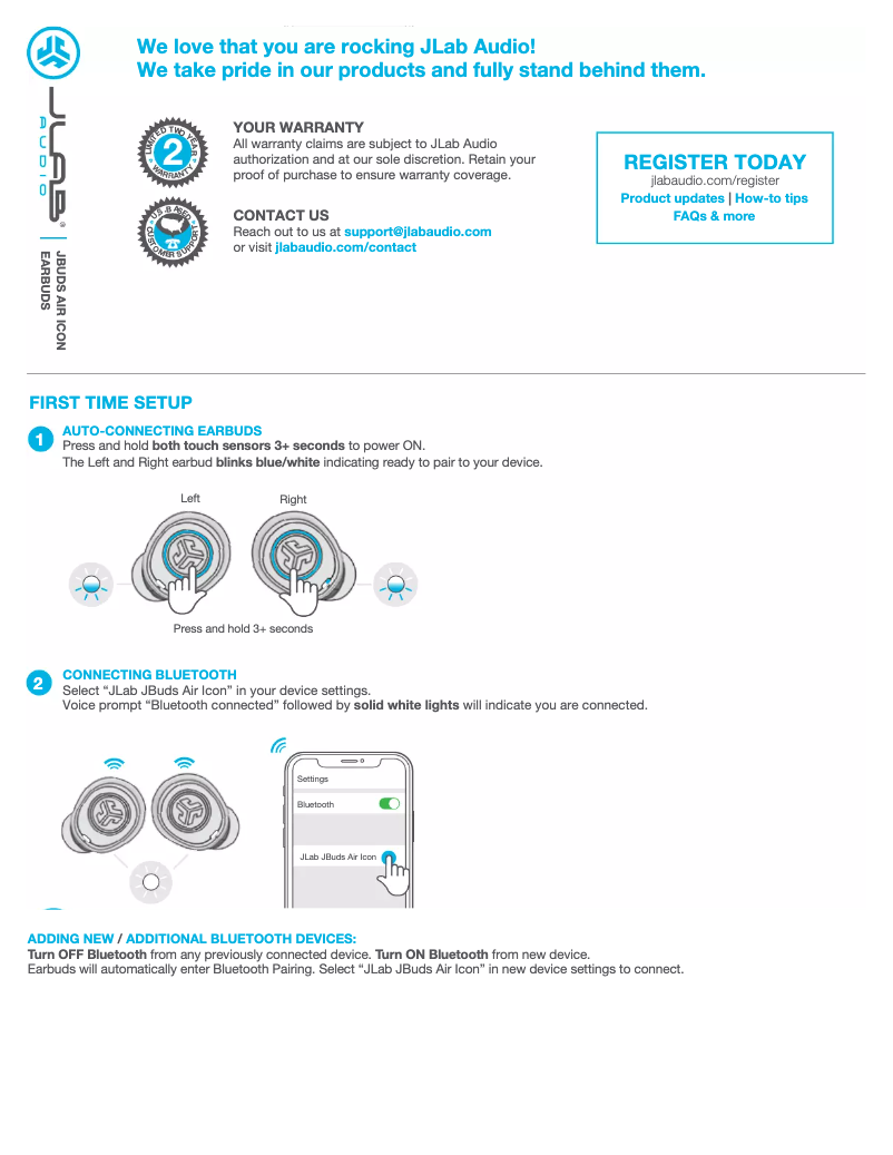 Page 1 de la notice Manuel utilisateur JLab JBuds Air Icon