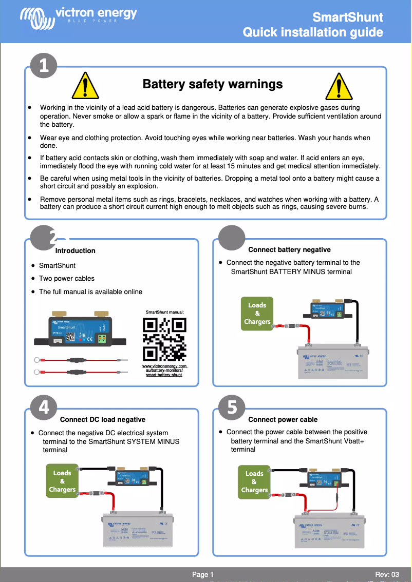 Page 1 de la notice Guide de démarrage rapide Victron Energy SmartShunt