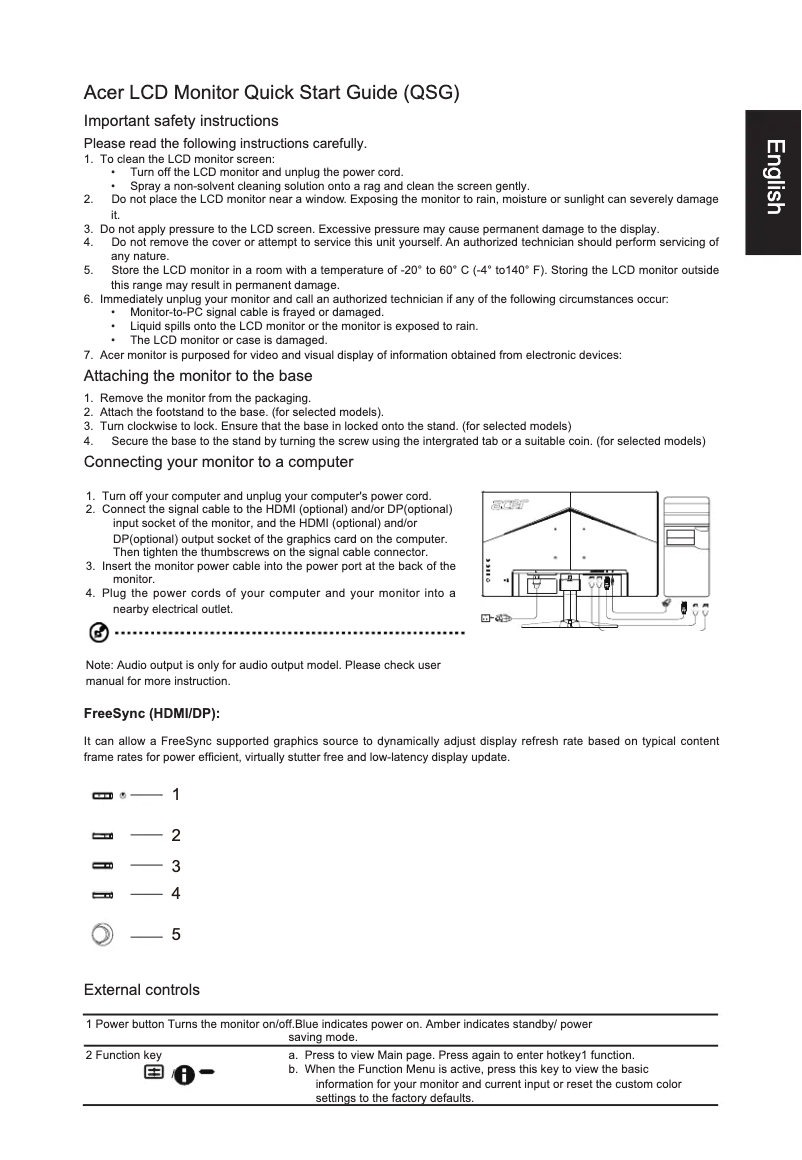 Página 1 del manual Guía de inicio rápido Acer VG270S