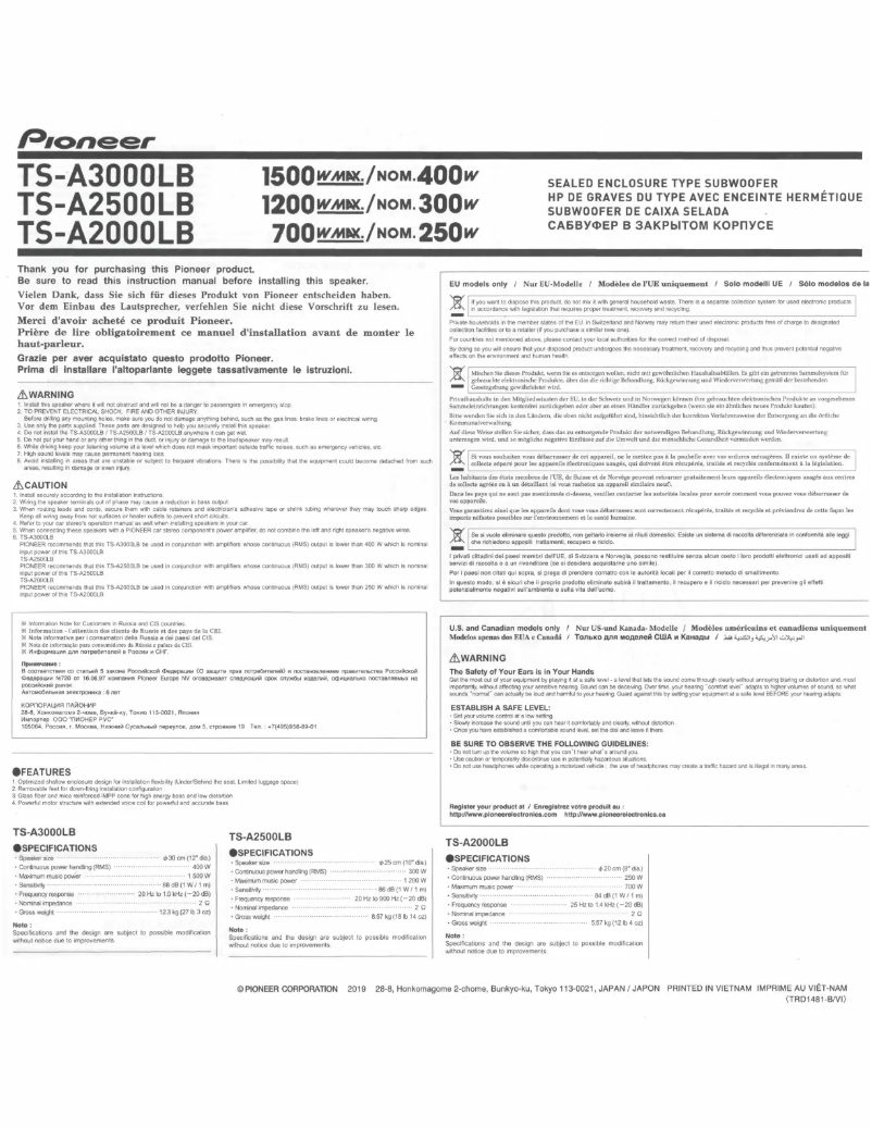 Page n°1 - Manuel utilisateur Pioneer TS-A2000LB