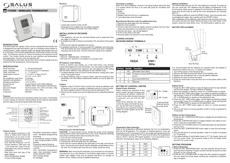 Page 1 de la notice Manuel utilisateur Salus T105RF