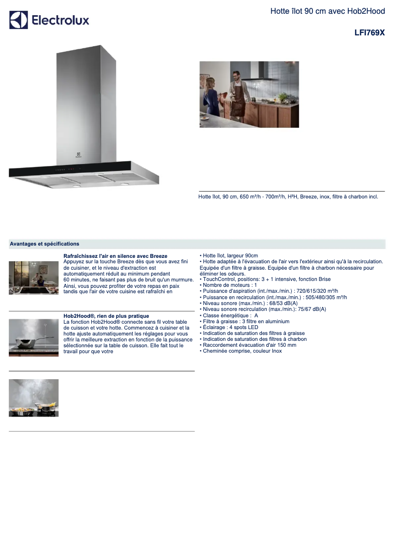 Page 1 de la notice Fiche technique Electrolux LFI769X