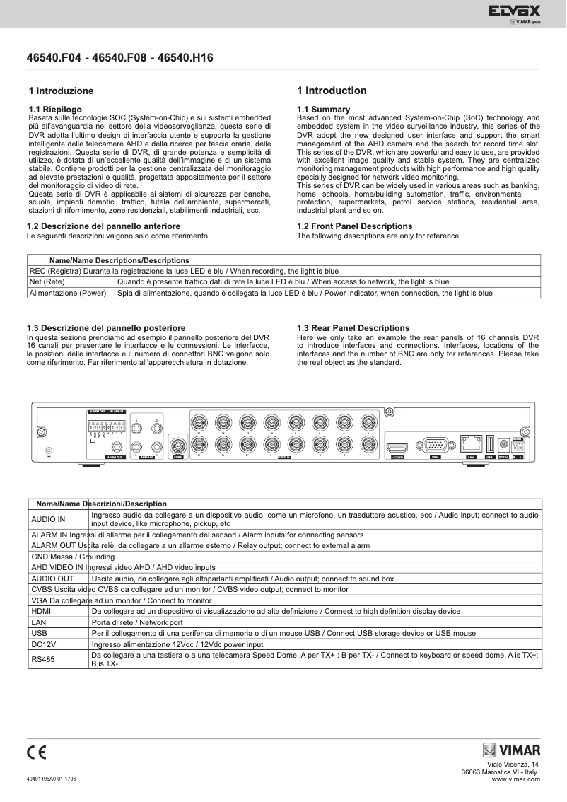 Page 1 de la notice Instructions / montage Vimar ELVOX 46540.H16