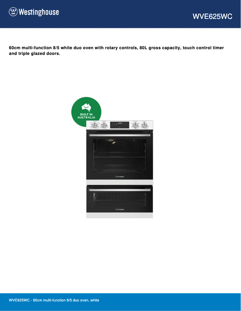 Page n°1 - Fiche technique Westinghouse WVE625WC