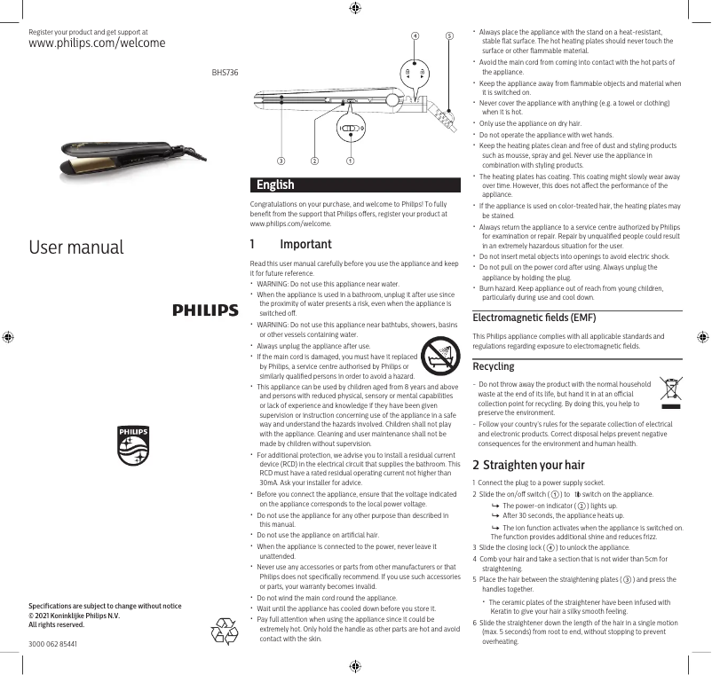 Page n°1 - Manuel utilisateur Philips BHS736
