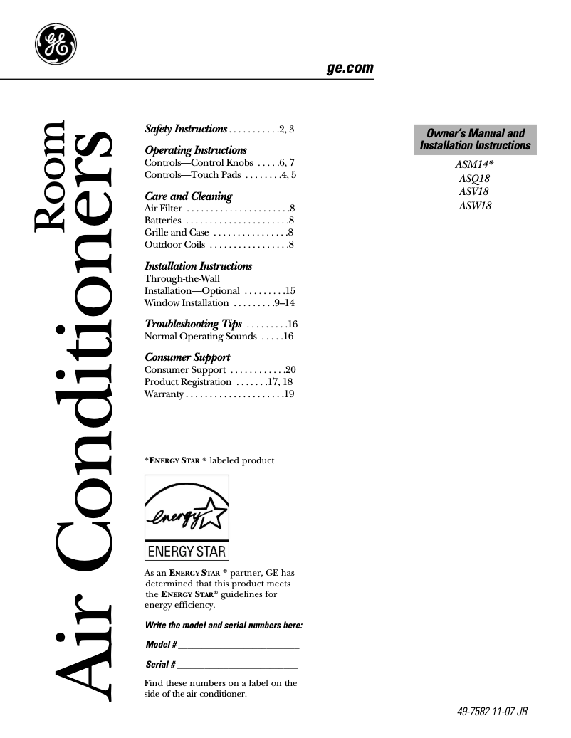 Image de la première page du manuel de l'appareil ASM14AL