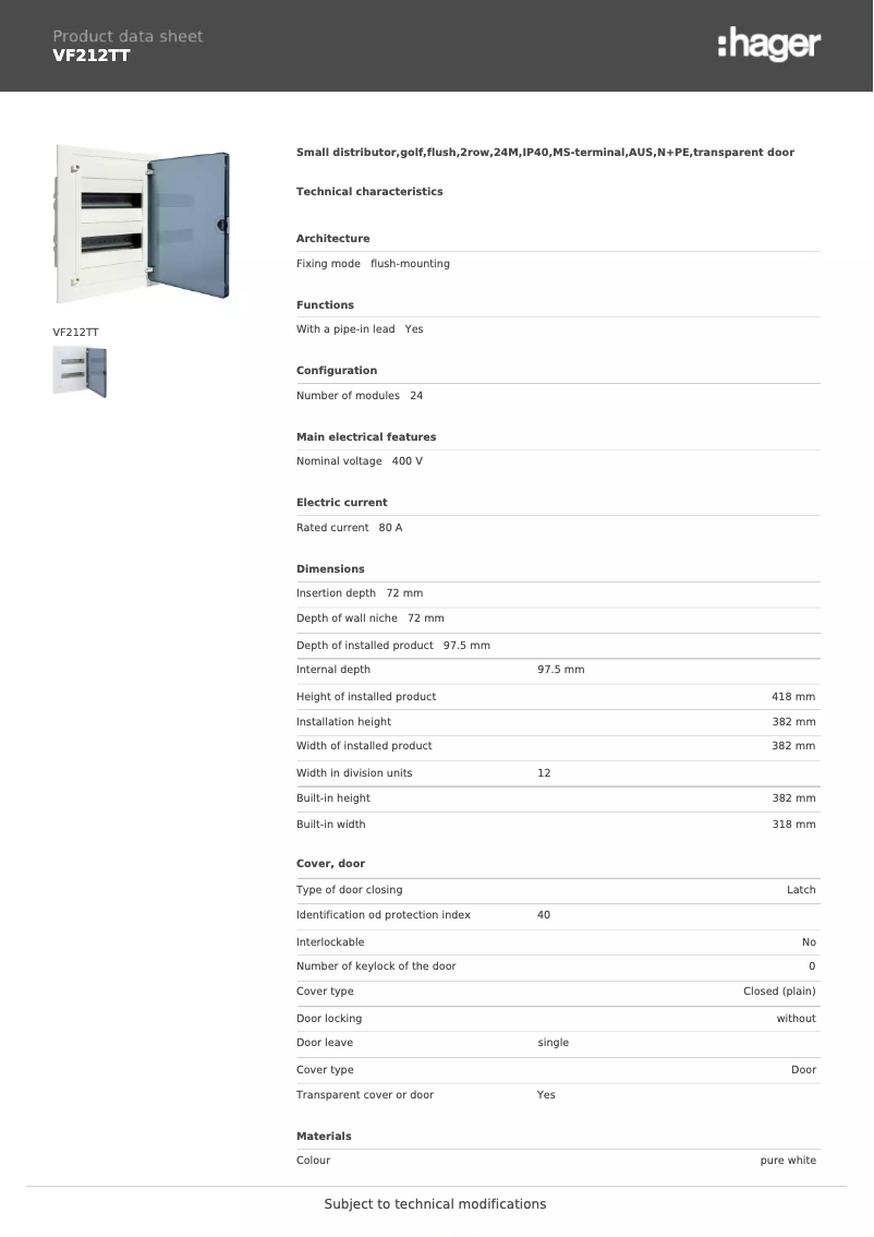 Image de la première page du manuel de l'appareil VF212TT