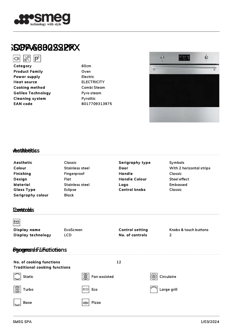 Page n°1 - Fiche technique Smeg SOPA6302S2PX
