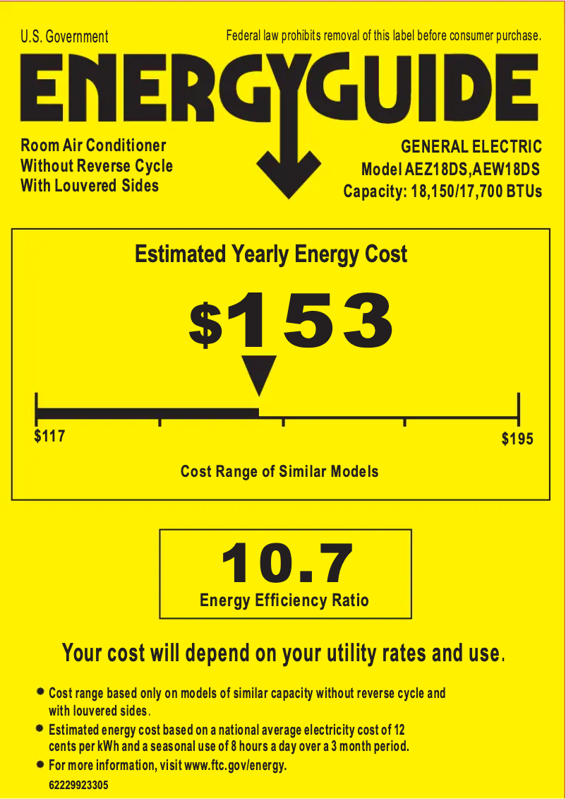 Page n°1 - Label énergétique GE AEW18DS
