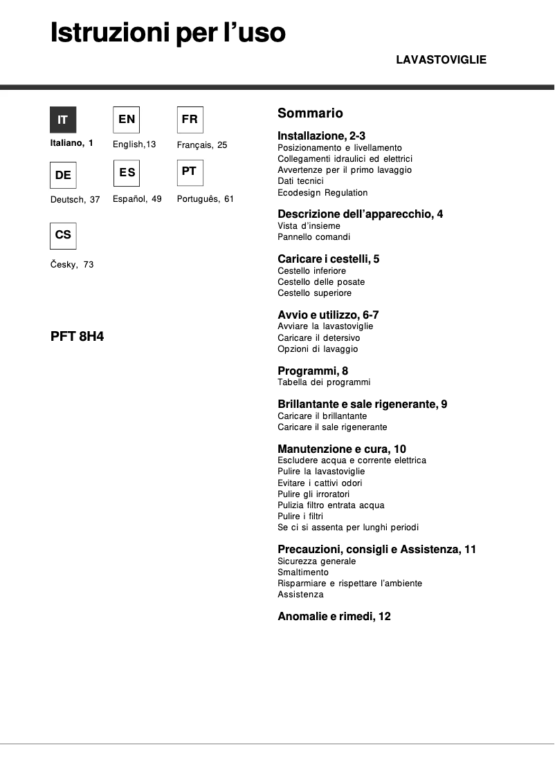 Page n°1 - Manuel utilisateur Hotpoint Ariston PFT 8H4X