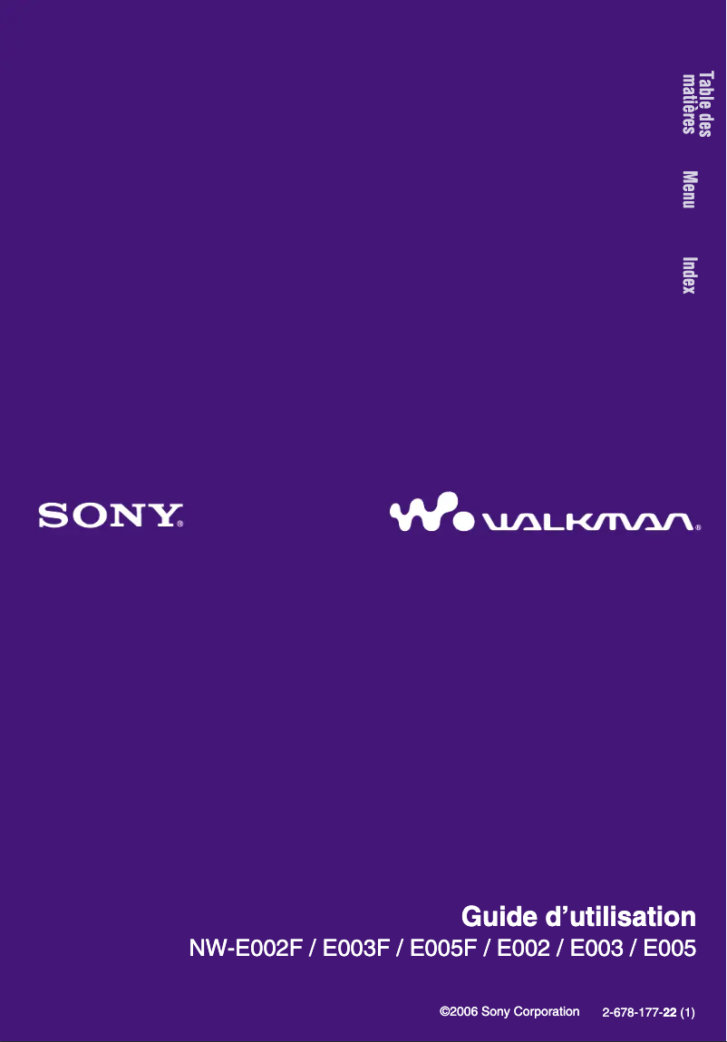 Page n°1 - Manuel utilisateur Sony NW-E002F