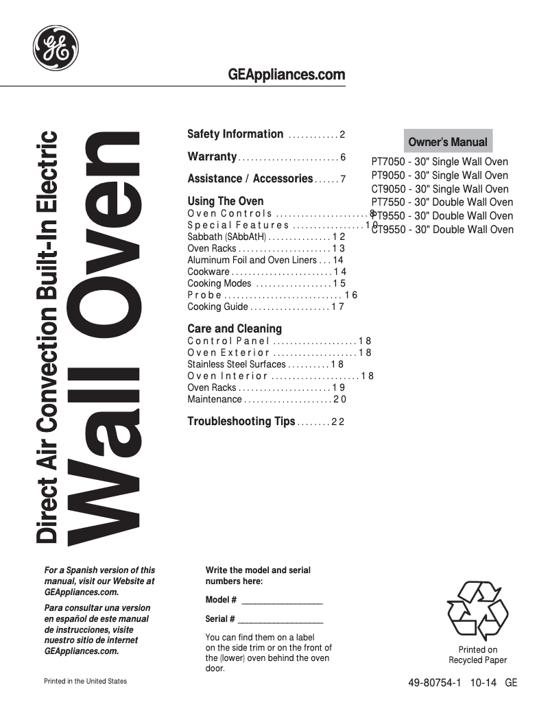 Image de la première page du manuel de l'appareil PT7550EHES Profile