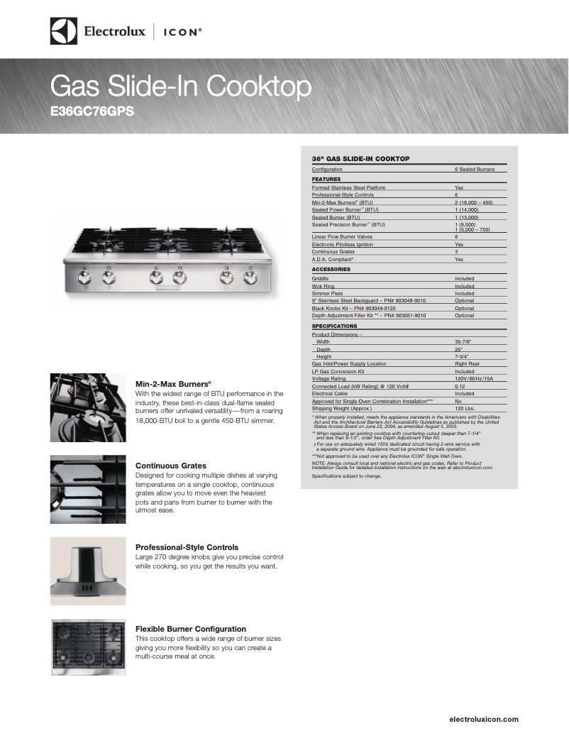 Page n°1 - Fiche technique Electrolux E36GC76GPS