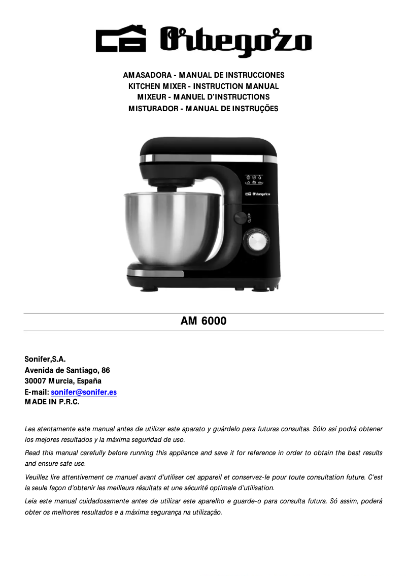 Page 1 de la notice Manuel utilisateur Orbegozo AM 6000