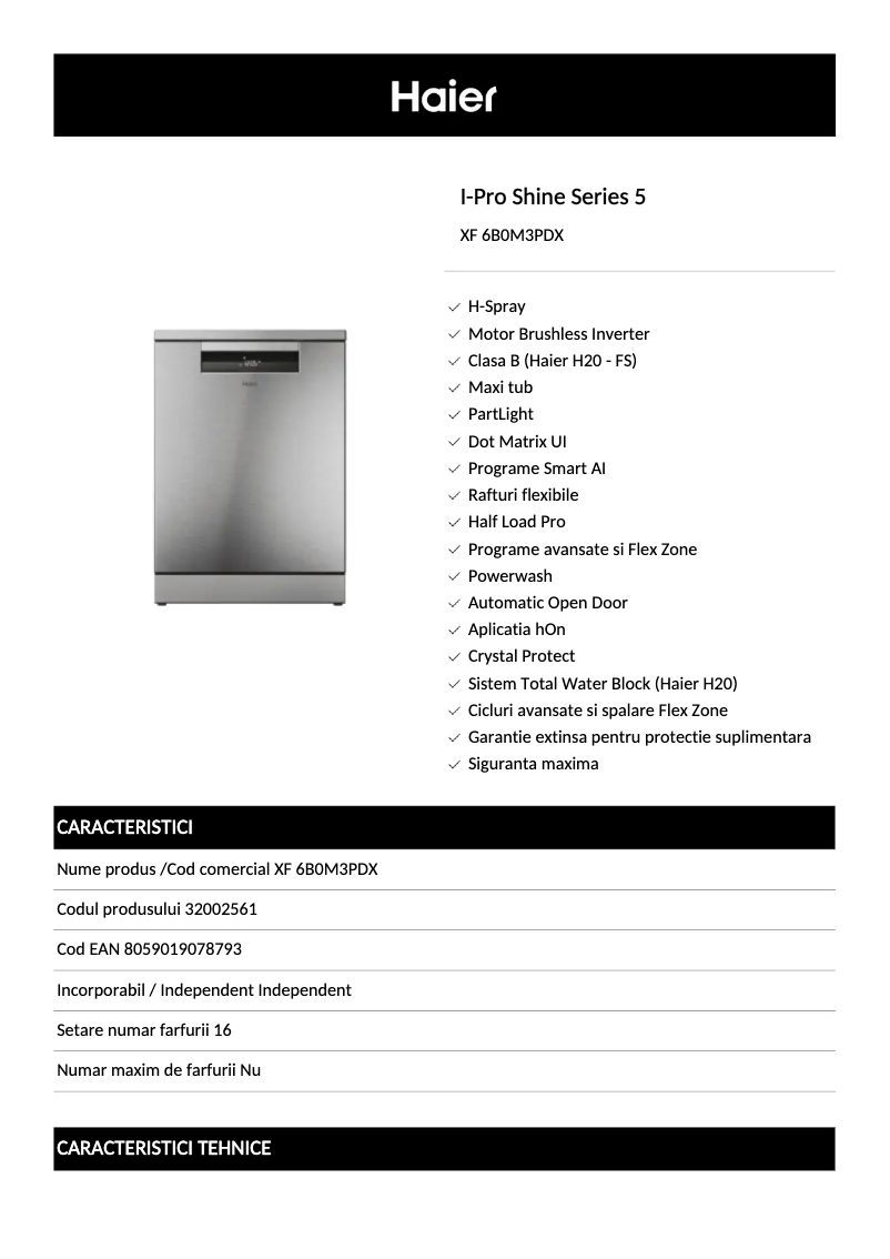 Page 1 de la notice Label énergétique Haier XF 6B0M3PDX