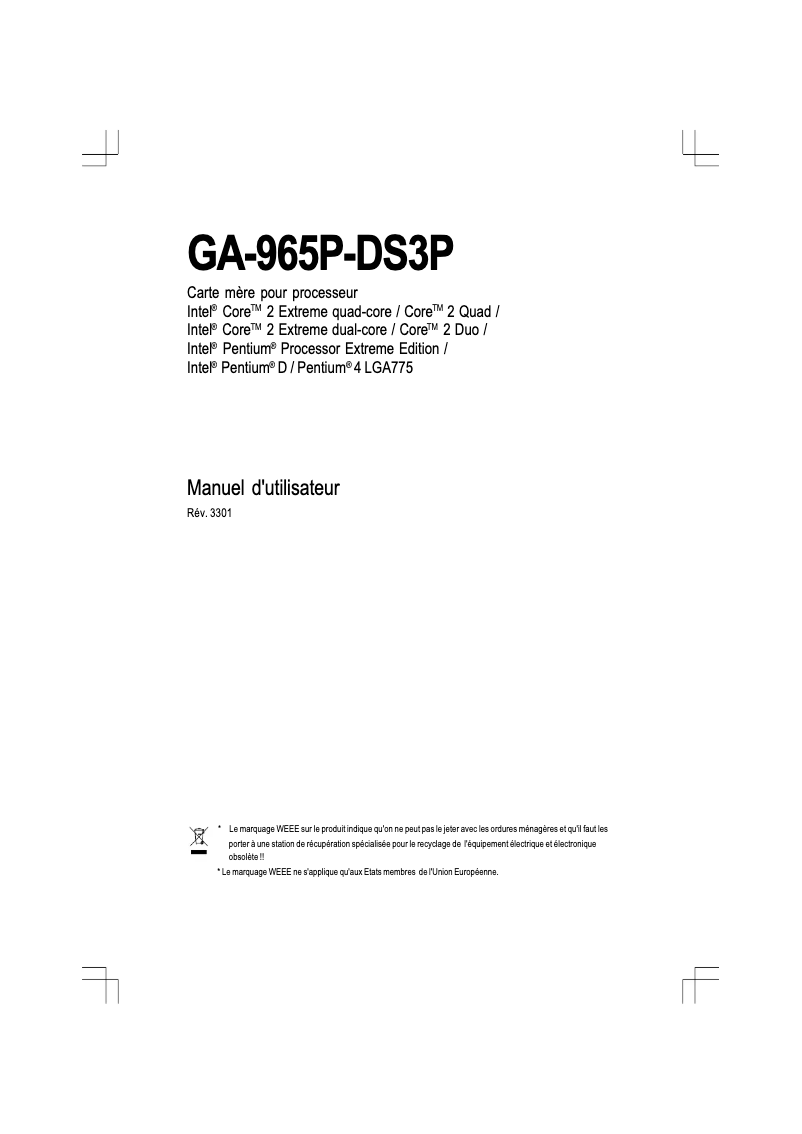 Page 1 de la notice Manuel utilisateur Gigabyte GA-965P-DS3P