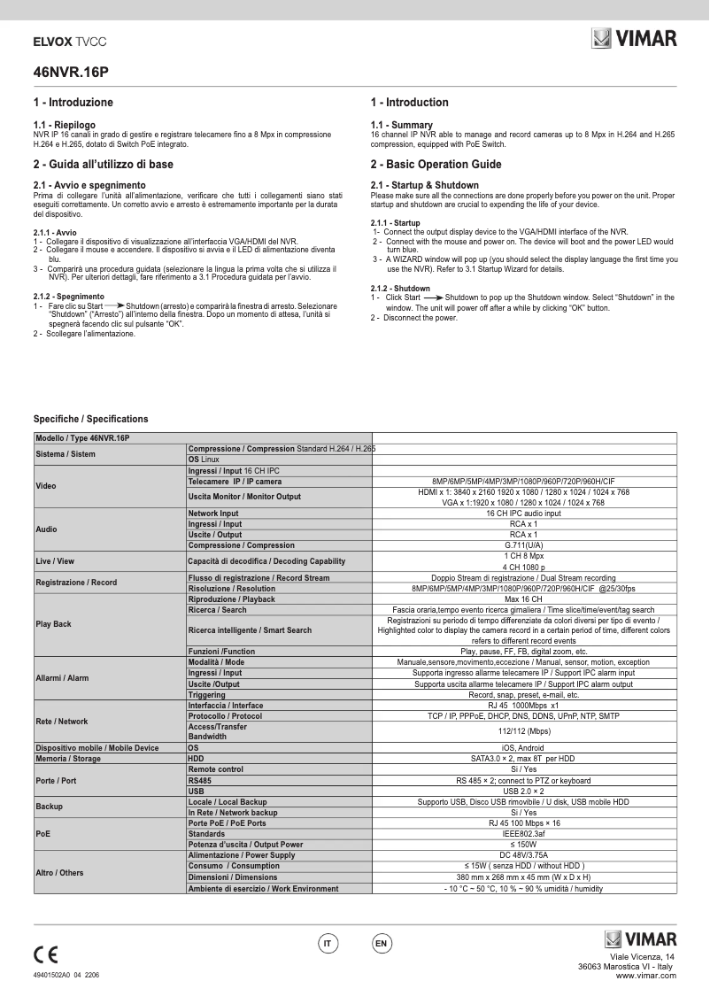 Image de la première page du manuel de l'appareil ELVOX 46NVR.16P