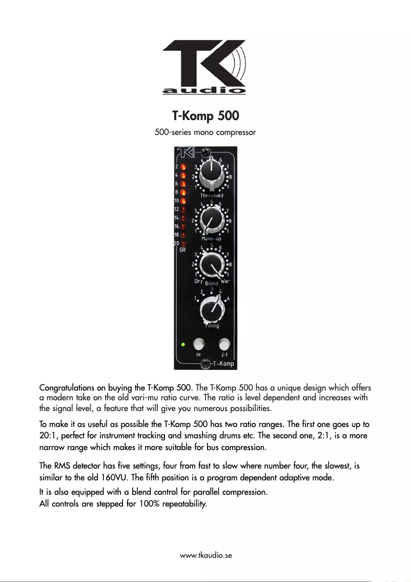 Page n°1 - Manuel utilisateur TK Audio T-Komp 500