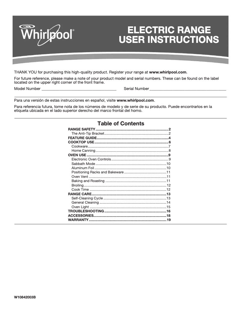Page 1 of the manual User Manual Whirlpool WEE510S0FB