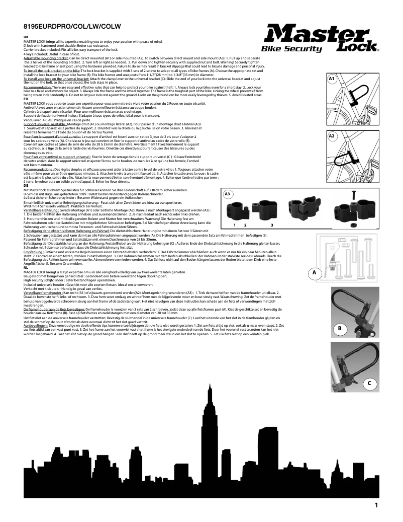 Page n°1 - Manuel utilisateur Master Lock 8196