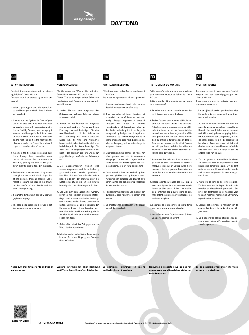 Page 1 de la notice Manuel utilisateur Easy Camp Motor Tour Daytona