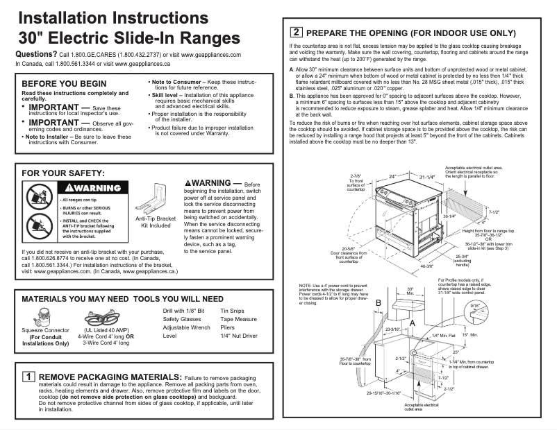 Page n°1 - Guide d'installation GE Profile PS900DPWW